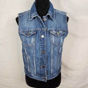 FOREVER 21 Size Small Classic Denim Blue Jean Sleeveless‎ Vest Western Boho y2k